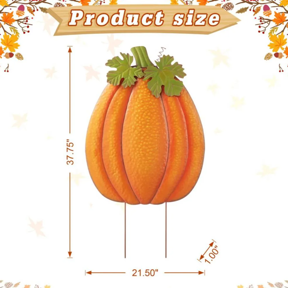 Set of 2 37.75"H Fall Metal Embossed Glitter Pumpkin Yard Stake