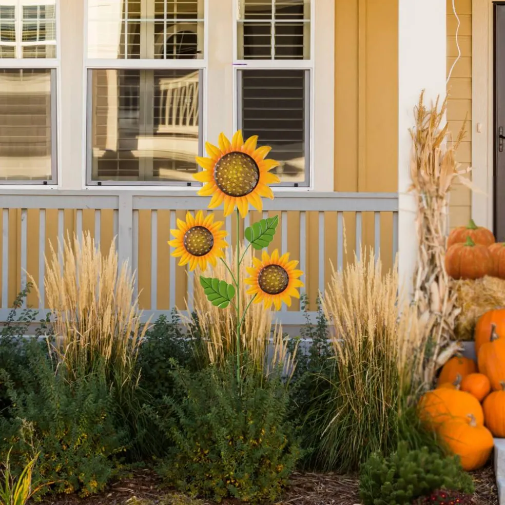 Set of 2 48.25"H Fall Metal Sunflowers Yard Stake