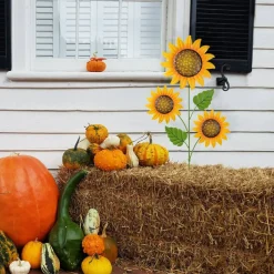 Set of 2 48.25"H Fall Metal Sunflowers Yard Stake