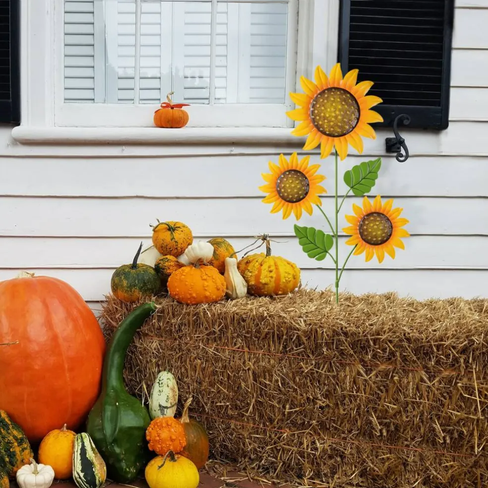 Set of 2 48.25"H Fall Metal Sunflowers Yard Stake