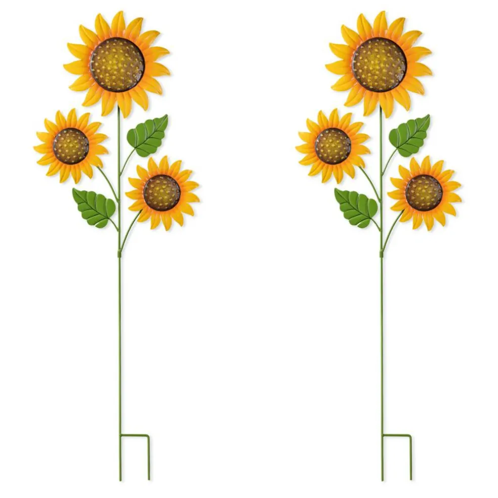 Set of 2 48.25"H Fall Metal Sunflowers Yard Stake