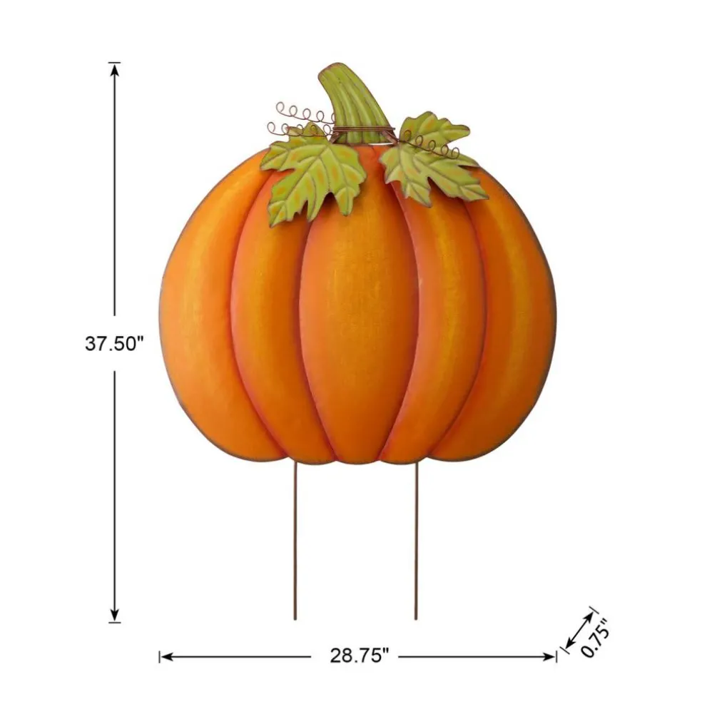Set of 2 37.5"H Fall Oversized Metal Pumpkin Yard Stake or Wall Décor or Standing Decor