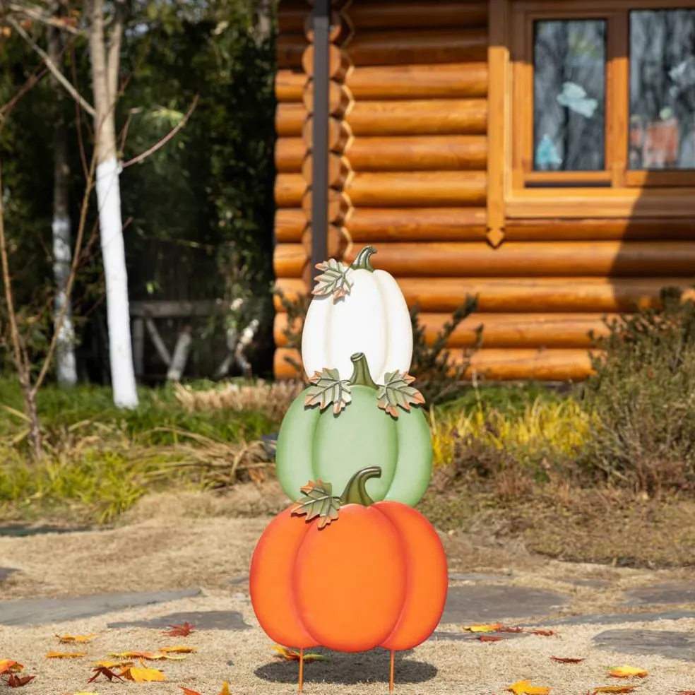 Set of 2 36"H Fall Stacked Pumpkin Yard Stake