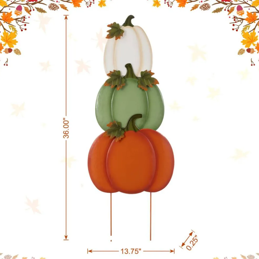 Set of 2 36"H Fall Stacked Pumpkin Yard Stake