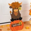 Set of 2 30"H Fall Wood Highland Cow Porch Decor