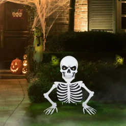 Set of 2 35.75"H Halloween Lighted Metal Ground Breaking Skeleton Yard Stake w/Timer