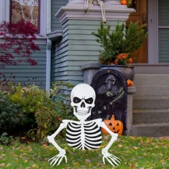 Set of 2 35.75"H Halloween Lighted Metal Ground Breaking Skeleton Yard Stake w/Timer