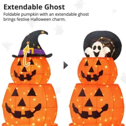 Set of 2 48"H Lighted Halloween 3D ExtendableFabric Jack-O-Lantern Outdoor Décor 120 Warm White LED Lights