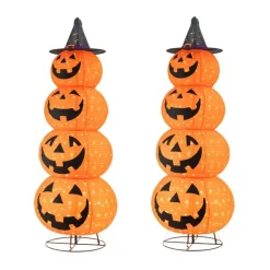 Set of 2 94.5"H Lighted Halloween 3D Foldable Fabric Jack-O-Lantern Outdoor Décor 420 Warm White LED Lights