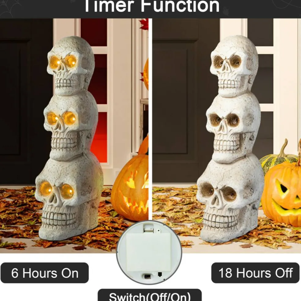 Set of 2 25.50"H Ligted Halloween MGO Skull Porch Decor with Timer