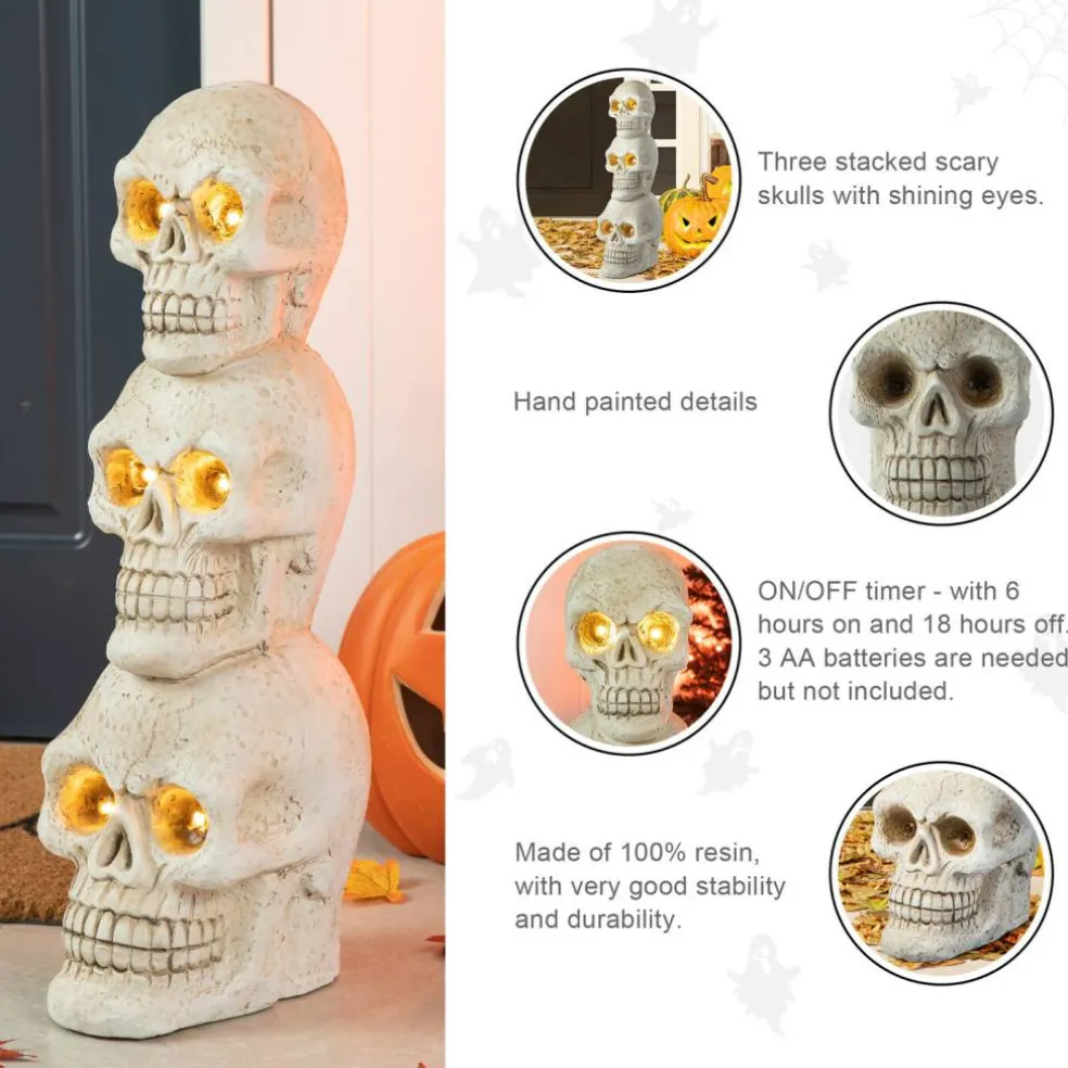 Set of 2 25.50"H Ligted Halloween MGO Skull Porch Decor with Timer