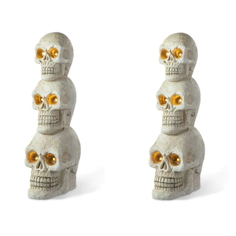 Set of 2 25.50"H Ligted Halloween MGO Skull Porch Decor with Timer