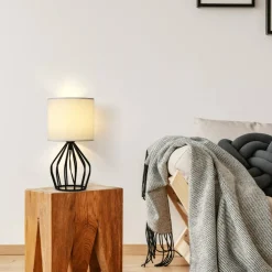 Set of 2 Industrial Open Cage Table Lamps, 14.6" Modern Bedside Lamps with White Fabric Shade