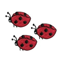 Set of 3, Mini Ladybug, Beetle, Embroidered, Iron on Patch