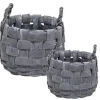 Set of 2 Natural Woven with Rope Handles Grey wash Storage Plant Baskets