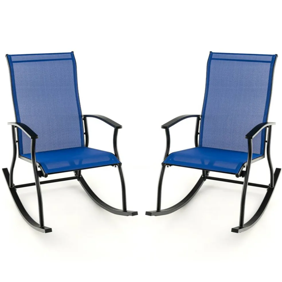 Set of 2 Outdoor Rocking Chairs with Breathable Backrest Design
