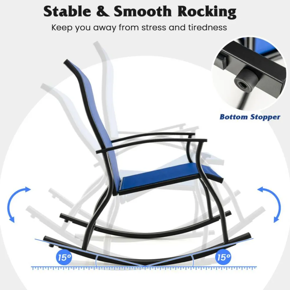 Set of 2 Outdoor Rocking Chairs with Breathable Backrest Design