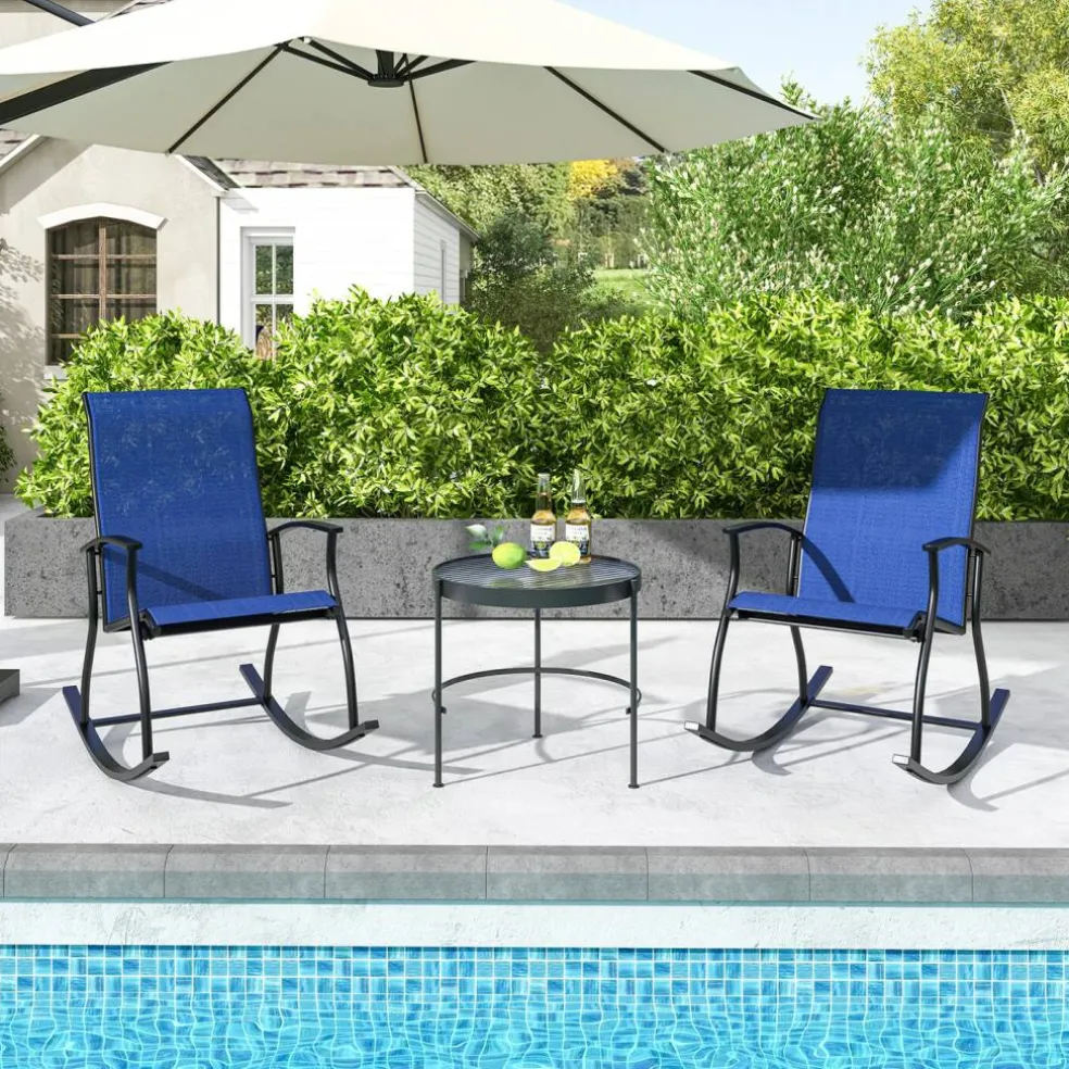 Set of 2 Outdoor Rocking Chairs with Breathable Backrest Design