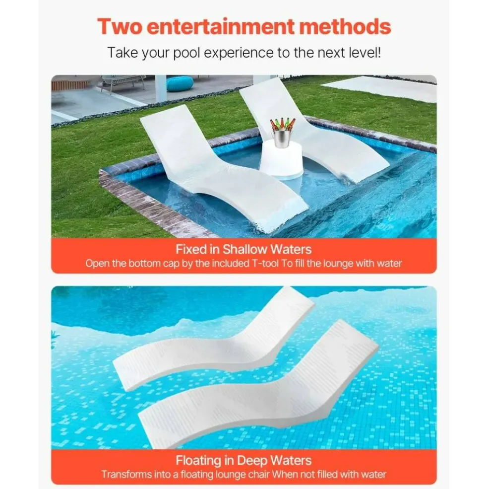 Set of 2 Pool Lounge Chairs, Floating Chaise Loungers for Pools & Sun Decks