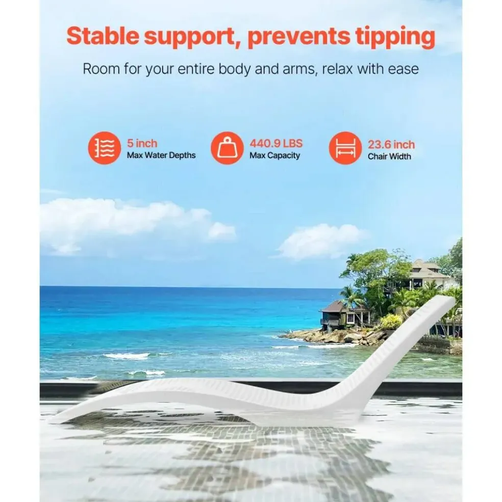 Set of 2 Pool Lounge Chairs, Floating Chaise Loungers for Pools & Sun Decks