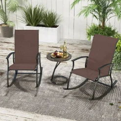 Set of 2 Rocking Chairs for Patio with Comfortable Backrest and Anti-Slip Pads