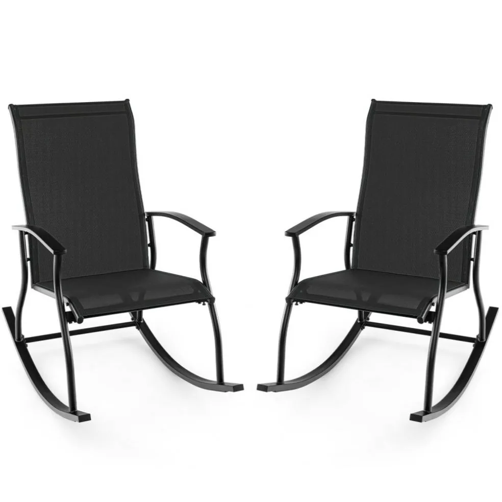 Set of 2 Rocking Chairs for Patio with Comfortable Backrest and Anti-Slip Pads