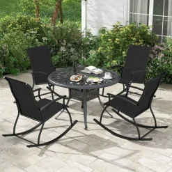 Set of 2 Rocking Chairs for Patio with Comfortable Backrest and Anti-Slip Pads