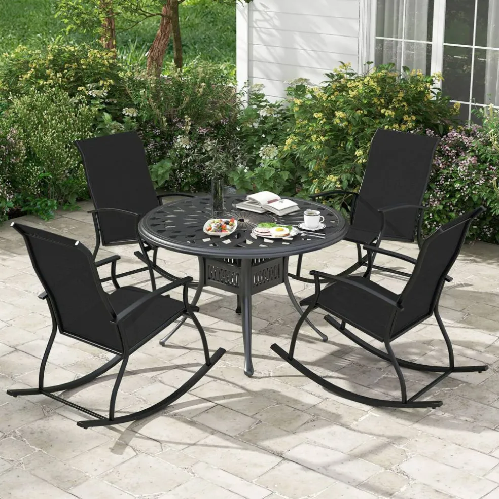 Set of 2 Rocking Chairs for Patio with Comfortable Backrest and Anti-Slip Pads
