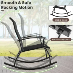 Set of 2 Rocking Chairs for Patio with Comfortable Backrest and Anti-Slip Pads