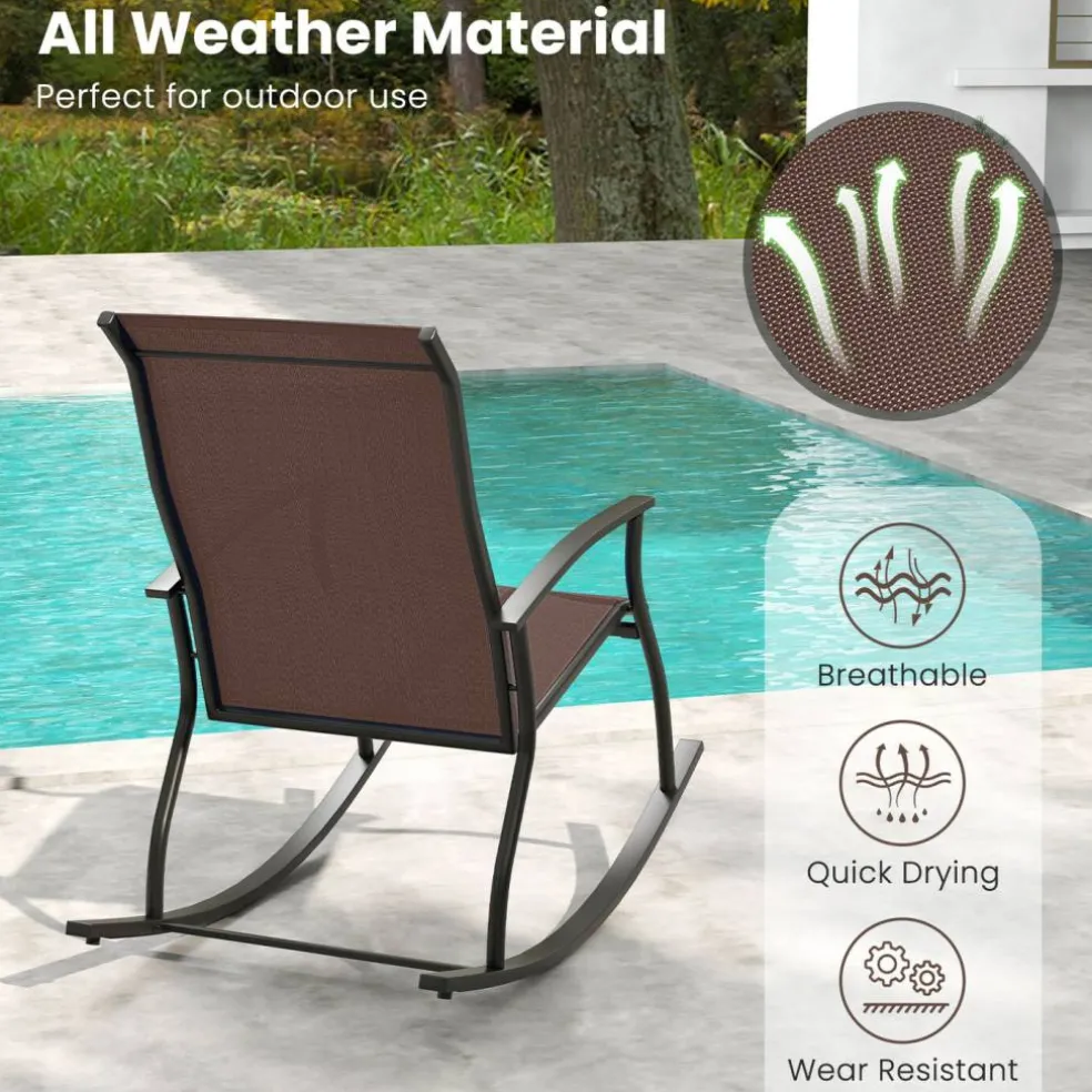 Set of 2 Rocking Chairs for Patio with Comfortable Backrest and Anti-Slip Pads