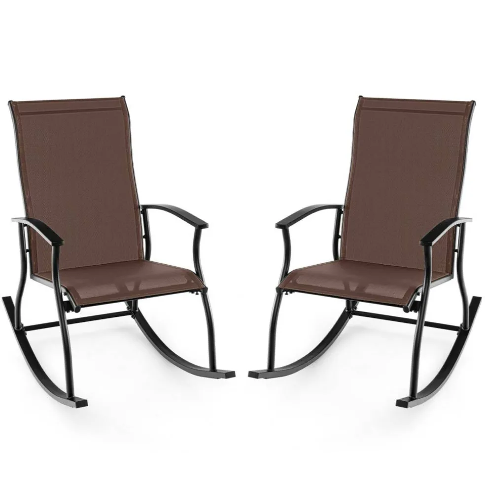 Set of 2 Rocking Chairs for Patio with Comfortable Backrest and Anti-Slip Pads