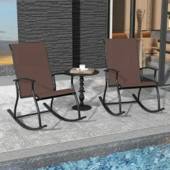 Set of 2 Rocking Chairs for Patio with Comfortable Backrest and Anti-Slip Pads