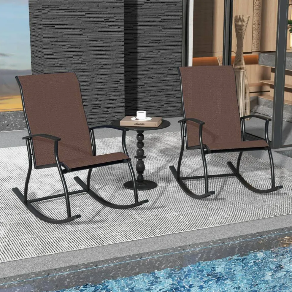 Set of 2 Rocking Chairs for Patio with Comfortable Backrest and Anti-Slip Pads