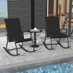 Set of 2 Rocking Chairs for Patio with Comfortable Backrest and Anti-Slip Pads