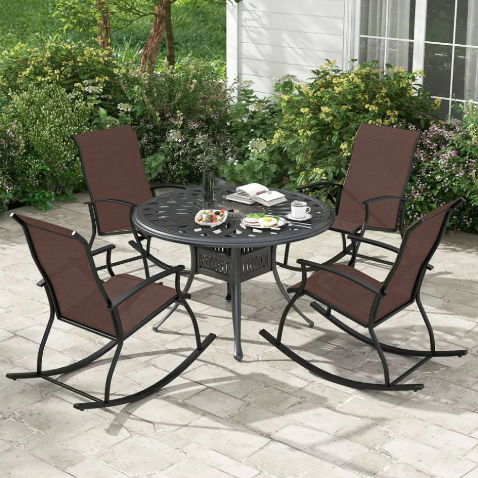 Set of 2 Rocking Chairs for Patio with Comfortable Backrest and Anti-Slip Pads