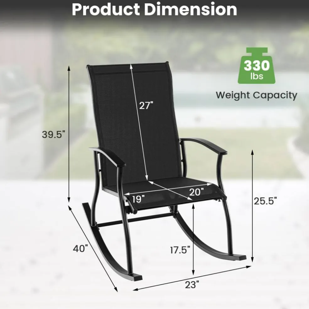 Set of 2 Rocking Chairs for Patio with Comfortable Backrest and Anti-Slip Pads