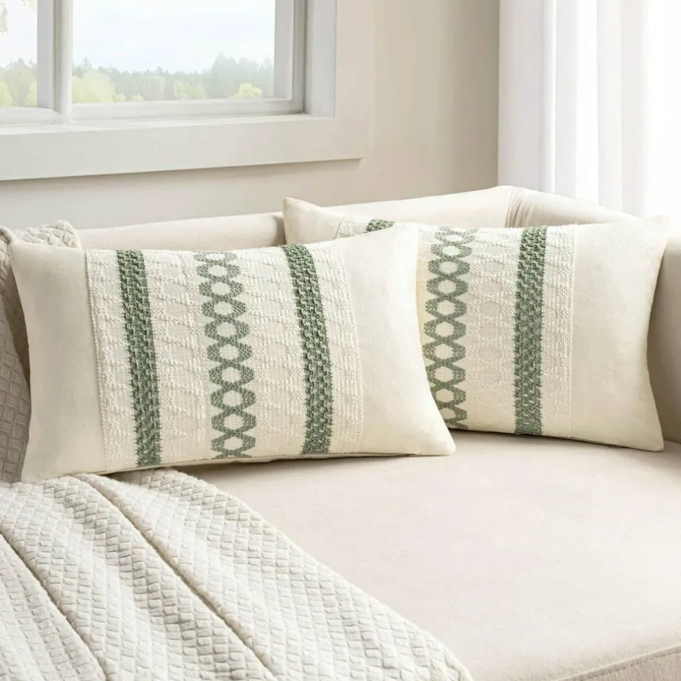 Set of 2 Sage Green Boho Decorative Pillow Covers 12x20 Inch Farmhouse Rustic Couch Throw Pillows