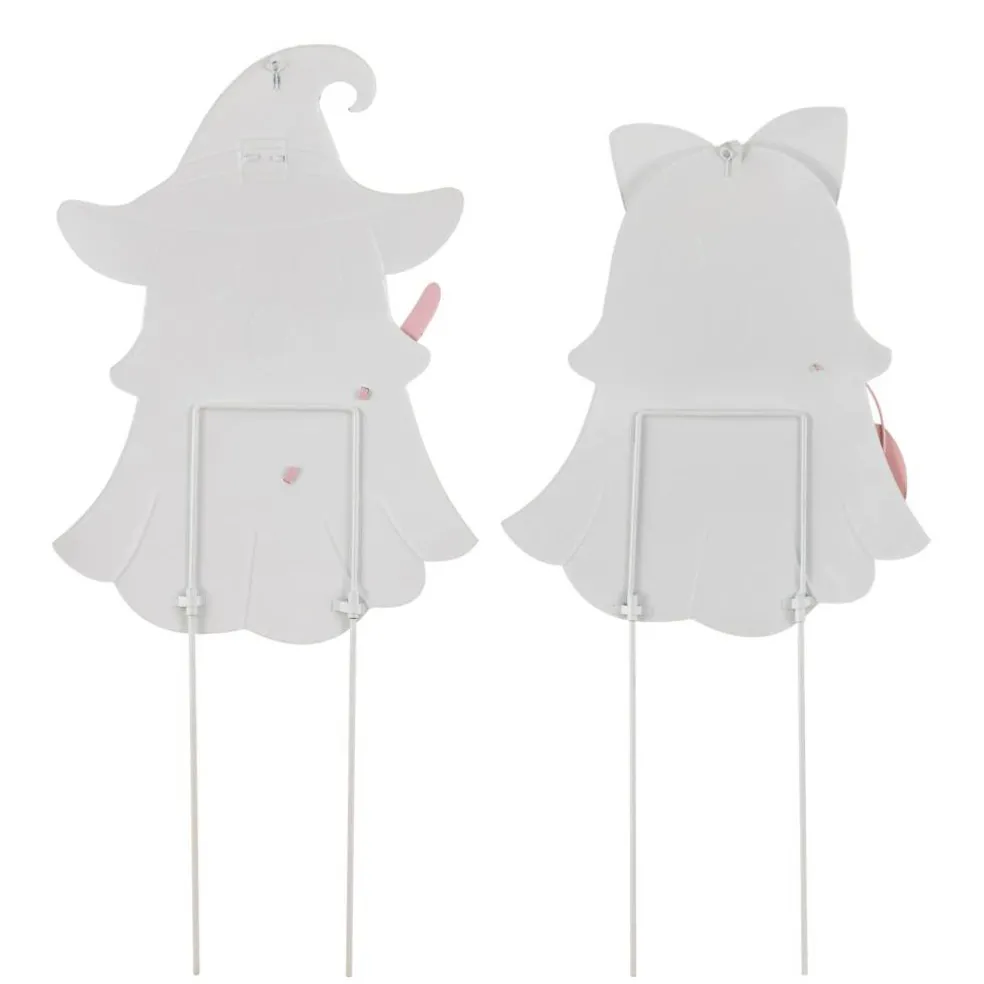 Set of 2 S/2 28"H Halloween Metal Ghosts Yard Stake