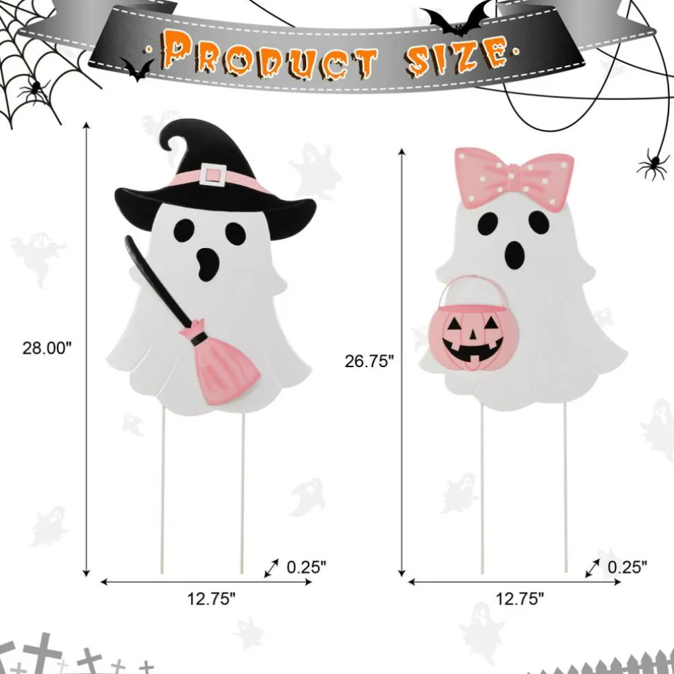 Set of 2 S/2 28"H Halloween Metal Ghosts Yard Stake