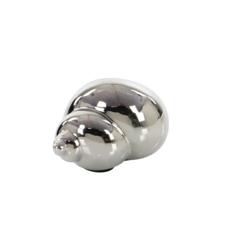 Set of 3 Silver Ceramic Coastal Shell Sculpture, 8", 7", 6"