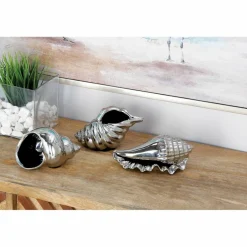 Set of 3 Silver Ceramic Coastal Shell Sculpture, 8