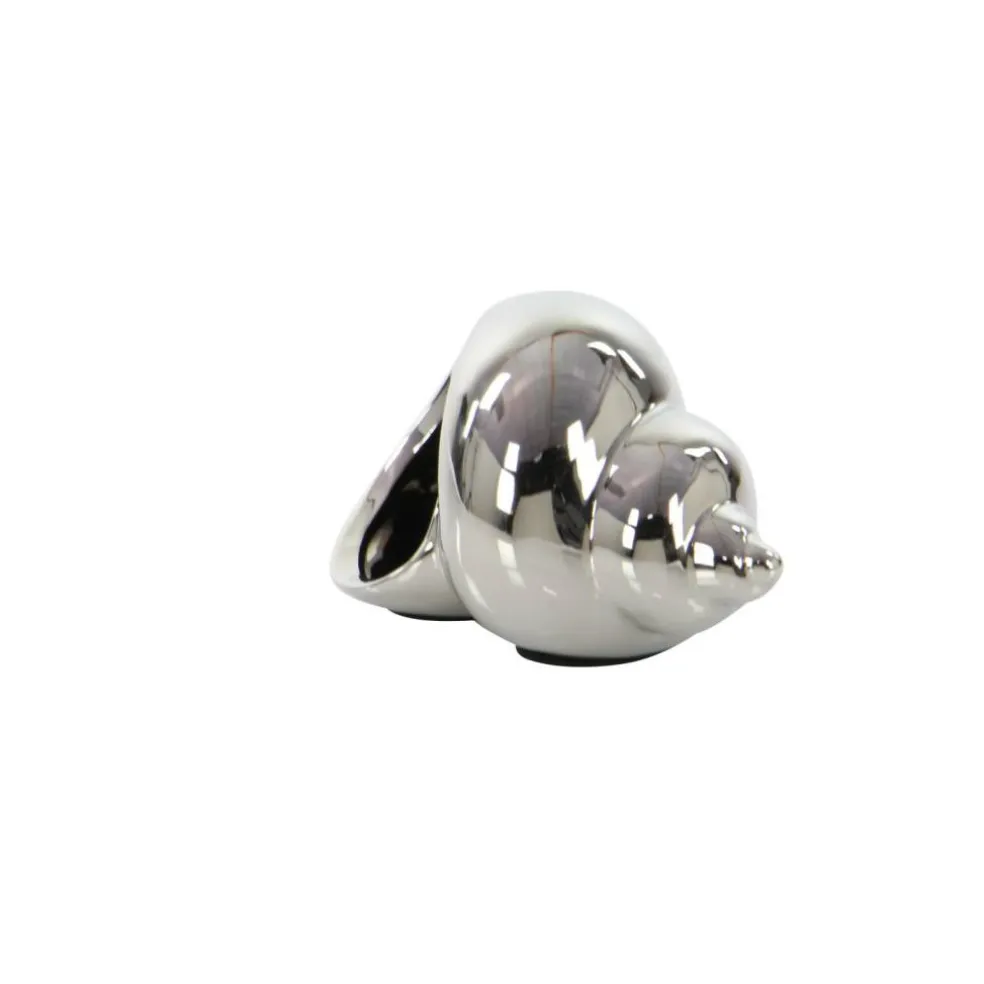 Set of 3 Silver Ceramic Coastal Shell Sculpture, 8", 7", 6"
