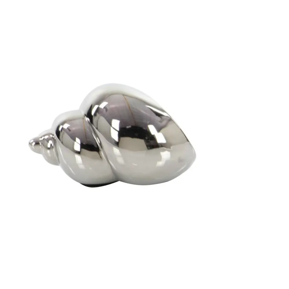 Set of 3 Silver Ceramic Coastal Shell Sculpture, 8", 7", 6"