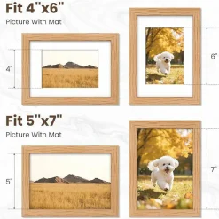 Set of 3 Solid Oak Wood 5x7 Picture Frames with Mat for 4x6 Photos, Natural Wooden Gallery Wall Frames with Plexiglass for Wall or Tabletop Display