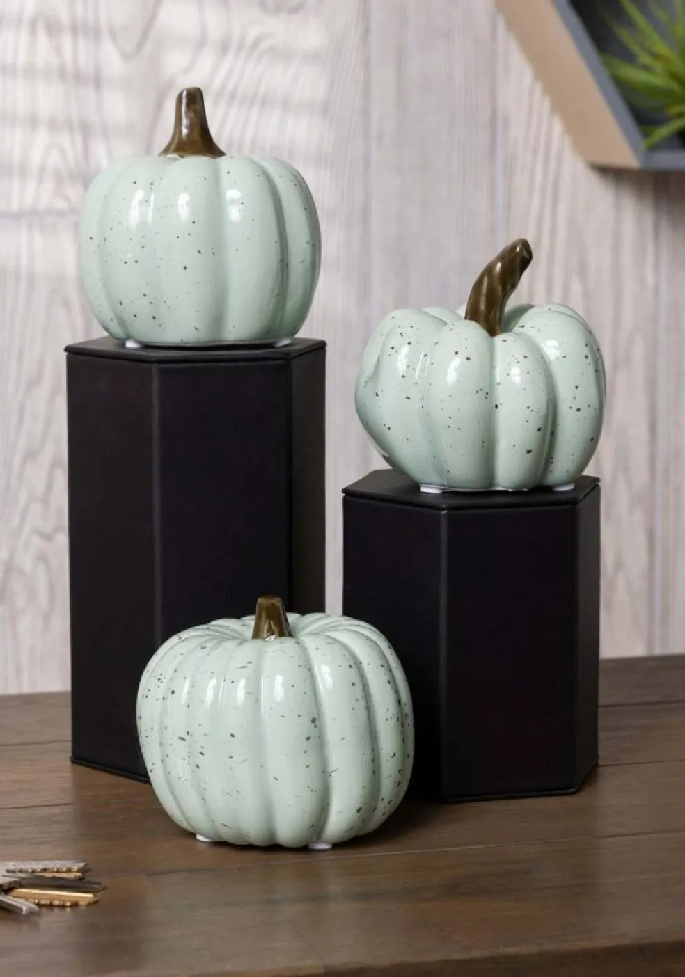 Set of Three 4" Mint Speckle Pumpkins Prop