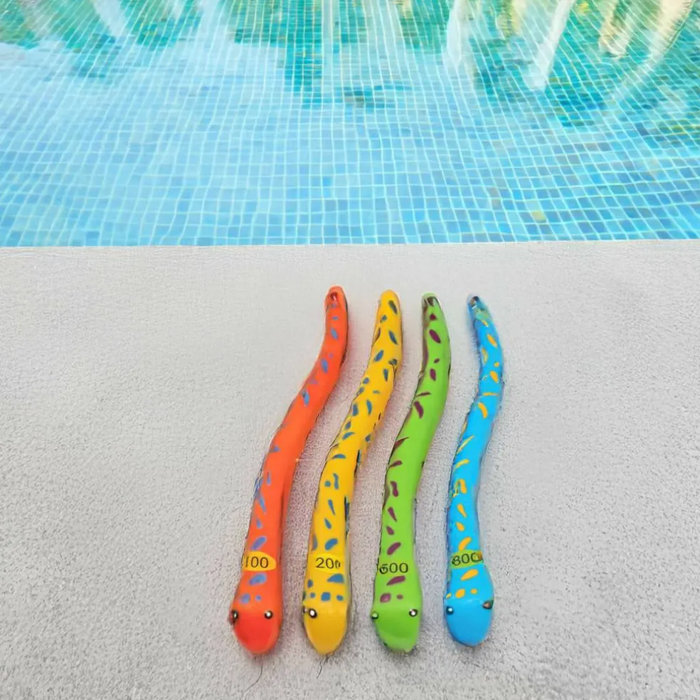 Set of 4 Vibrantly Colored Fun Moray Eel Diving Point Sticks Swimming Pool Toys 10''