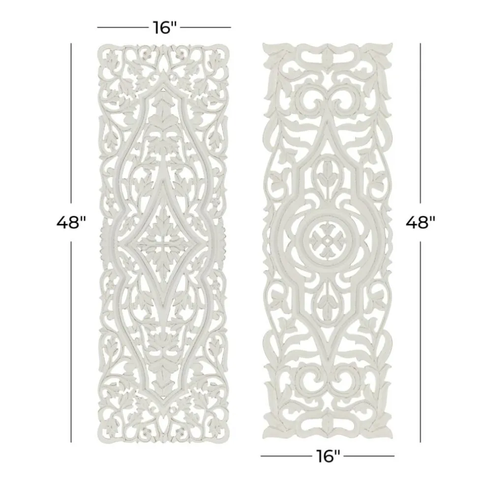 Set of 2 White Mango Wood Farmhouse Abstract Wall Decor, 16" x 48"