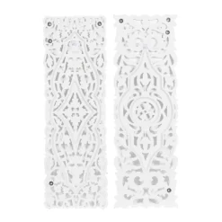 Set of 2 White Mango Wood Farmhouse Abstract Wall Decor, 16