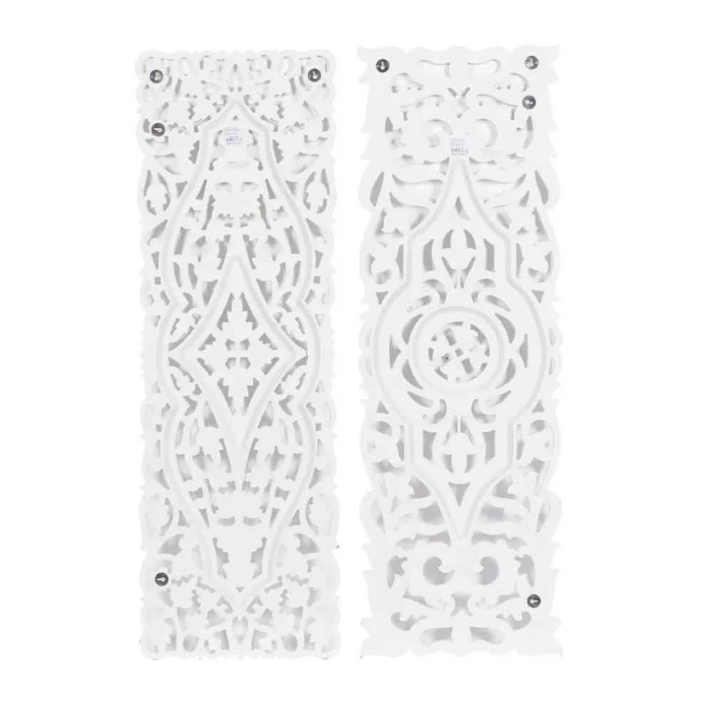 Set of 2 White Mango Wood Farmhouse Abstract Wall Decor, 16" x 48"