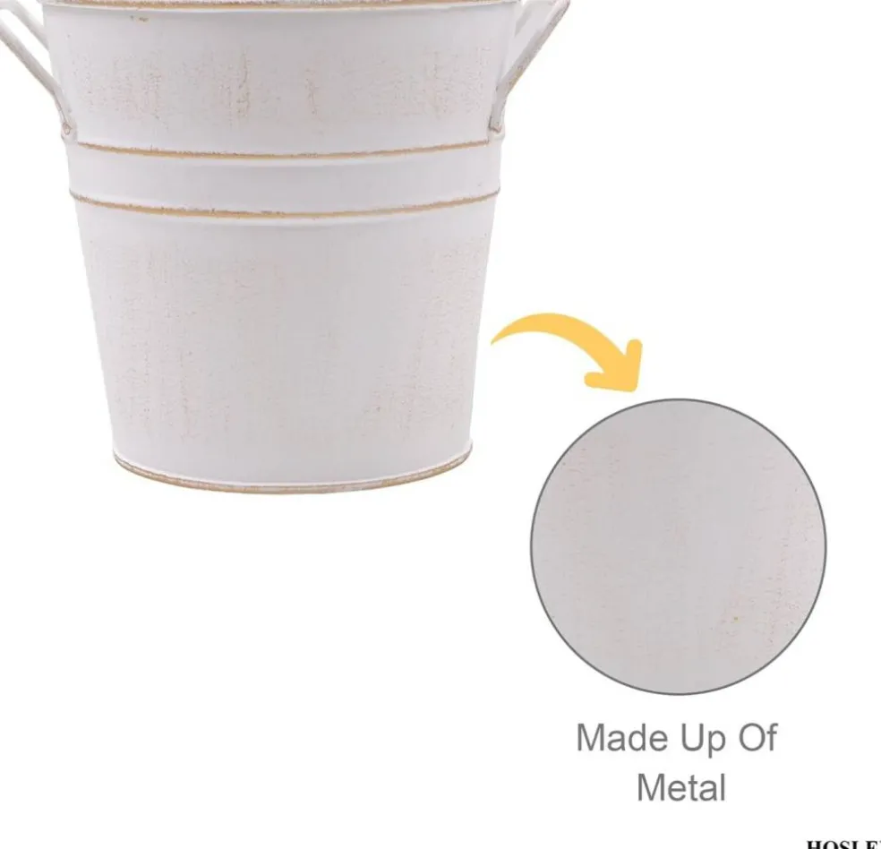Set of 3 White Metal Bucket (White)